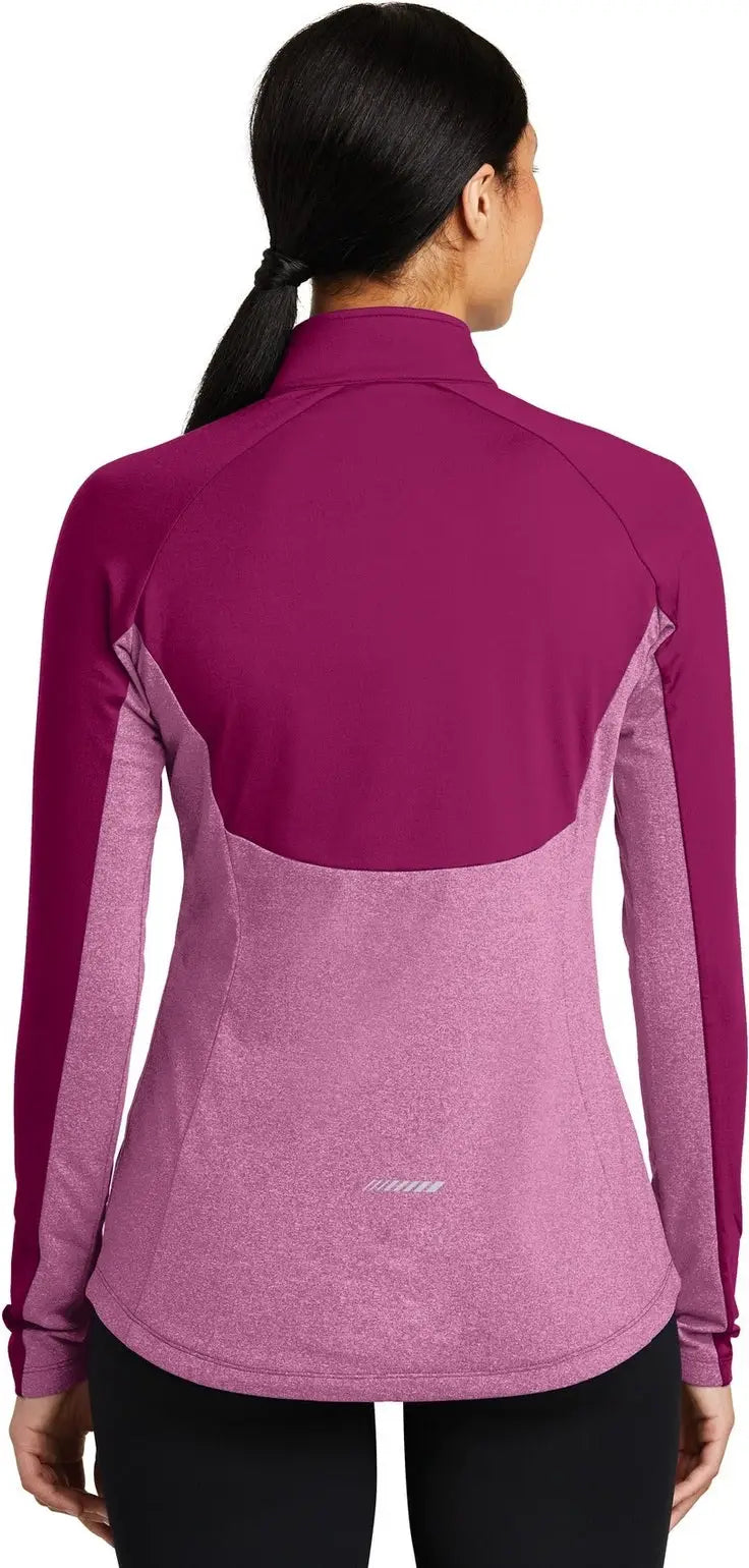 Sport-tek Lst854 Women’s Sport-wick Stretch Contrast 1/4-zip Pullover - Pink Rush Heather