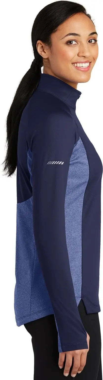 Sport-tek Lst854 Women’s Sport-wick Stretch Contrast 1/4-zip Pullover - True Navy Heather