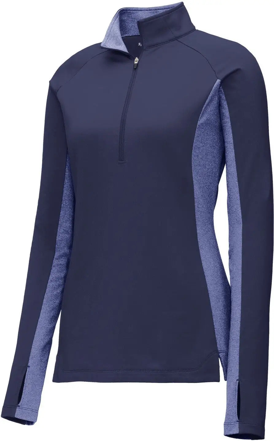 Sport-tek Lst854 Women’s Sport-wick Stretch Contrast 1/4-zip Pullover - True Navy Heather