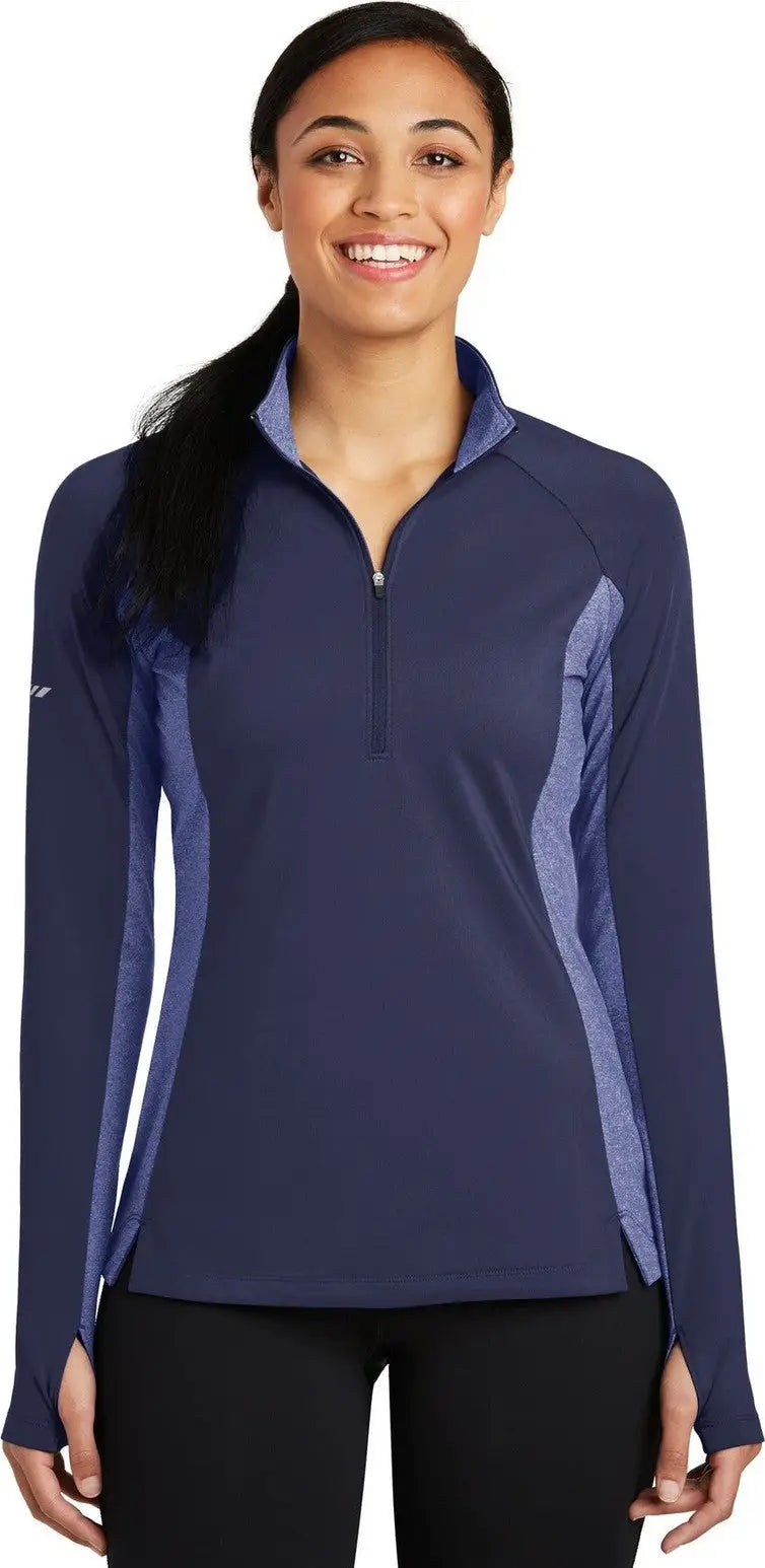 Sport-tek Lst854 Women’s Sport-wick Stretch Contrast 1/4-zip Pullover - True Navy Heather - Navy/ / Ladies Xs