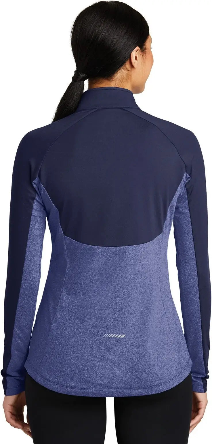 Sport-tek Lst854 Women’s Sport-wick Stretch Contrast 1/4-zip Pullover - True Navy Heather
