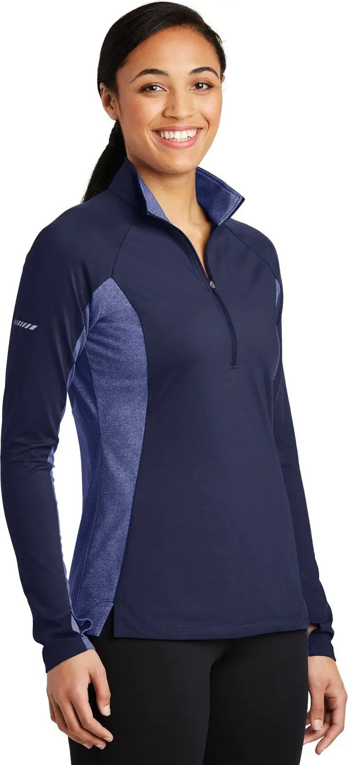 Sport-tek Lst854 Women’s Sport-wick Stretch Contrast 1/4-zip Pullover - True Navy Heather
