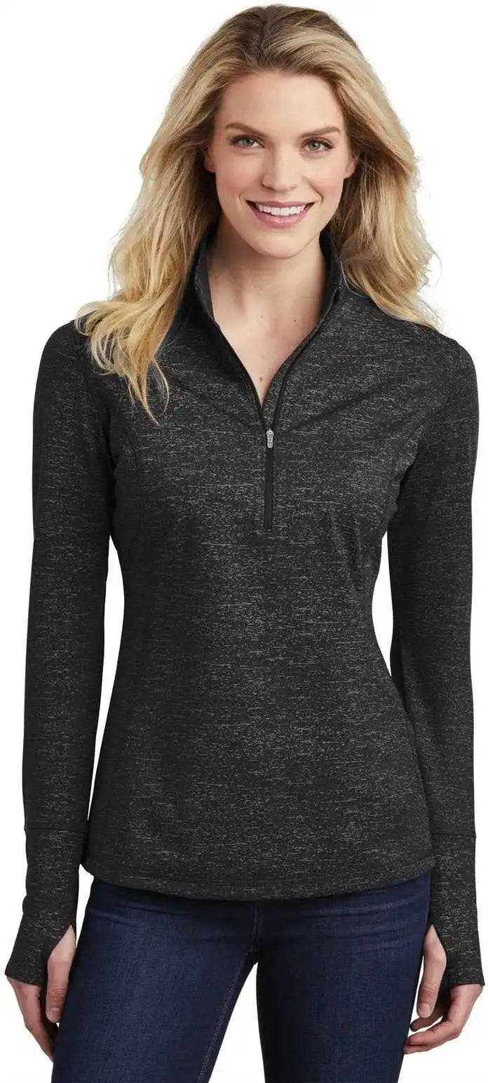Sport-tek Lst855 Ladies Sport-wick Stretch Reflective Heather 1/2-zip Pullover - Black