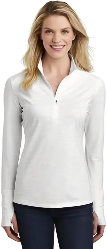 Sport-tek Lst855 Women’s Sport-wick Stretch Reflective Heather 1/2-zip Pullover - White - Ladies Xs