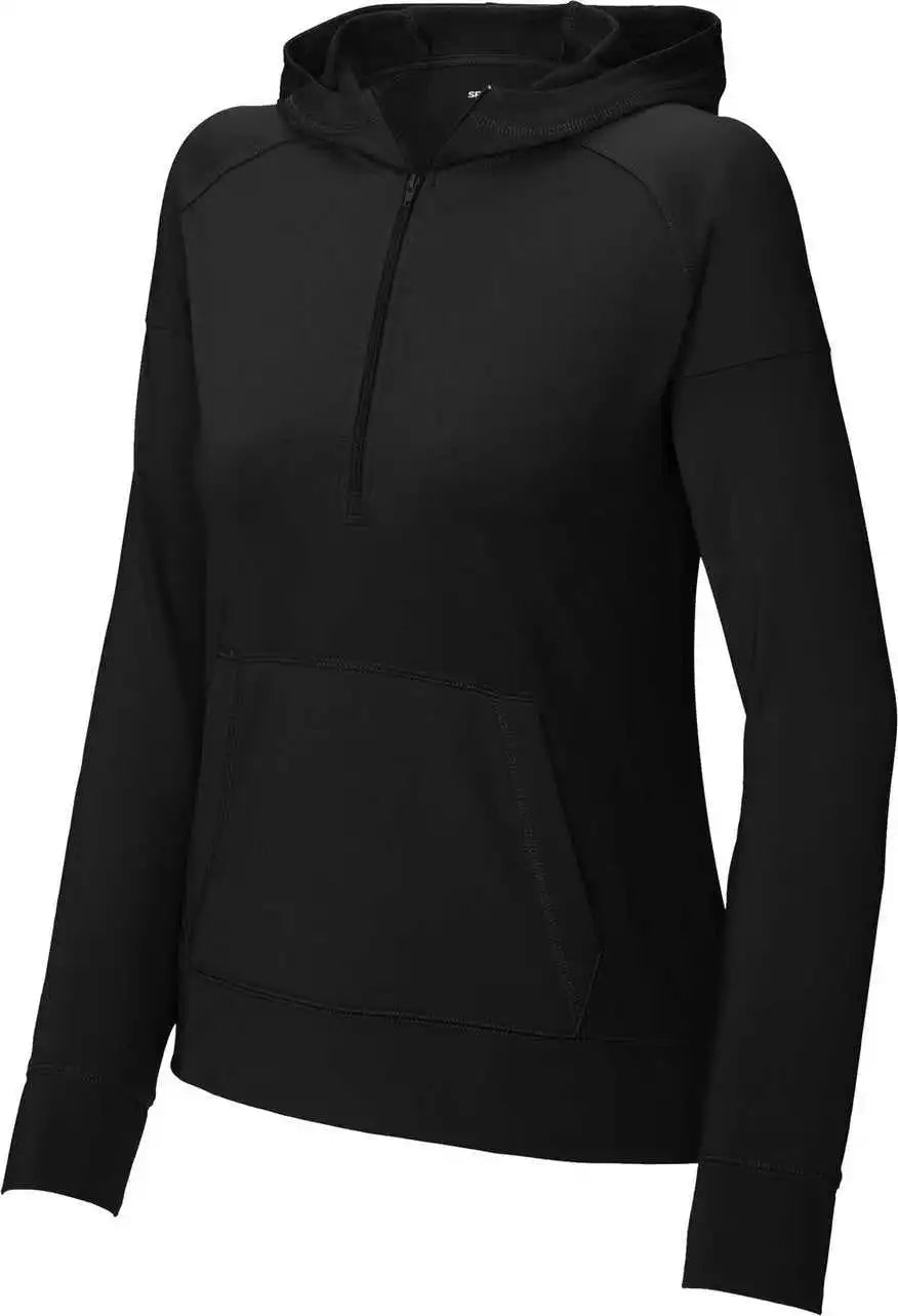 Sport-tek Lst856 Ladies Sport-wick Stretch 1/2-zip Hoodie - Black