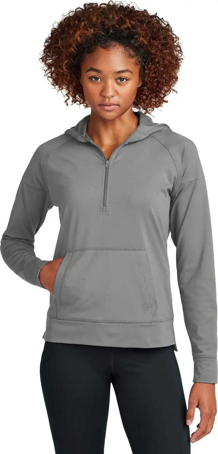 Sport Tek Lst856 Ladies Wick Stretch 1/2 Zip Hoodie Charcoal Grey