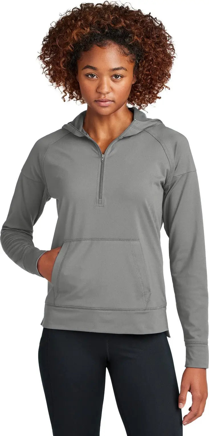 Sport-tek Lst856 Women’s Sport-wick Stretch 1/2-zip Hoodie - Charcoal Gray - Ladies Xs