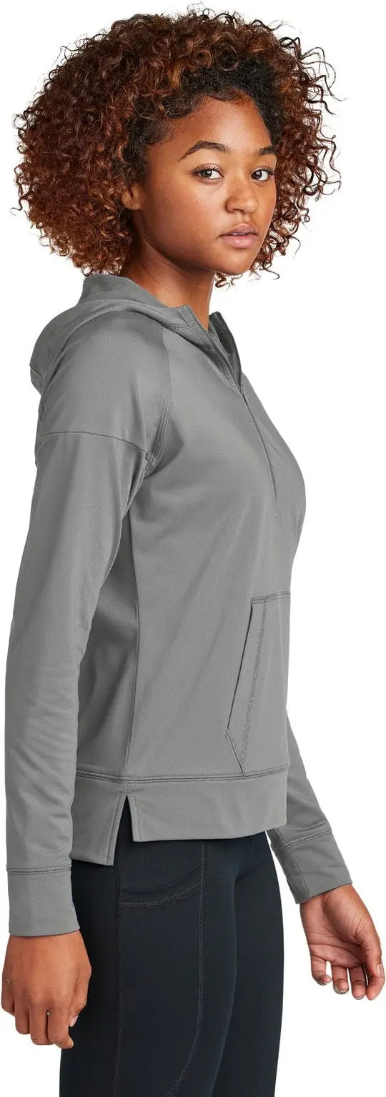 Sport-tek Lst856 Women’s Sport-wick Stretch 1/2-zip Hoodie - Charcoal Gray