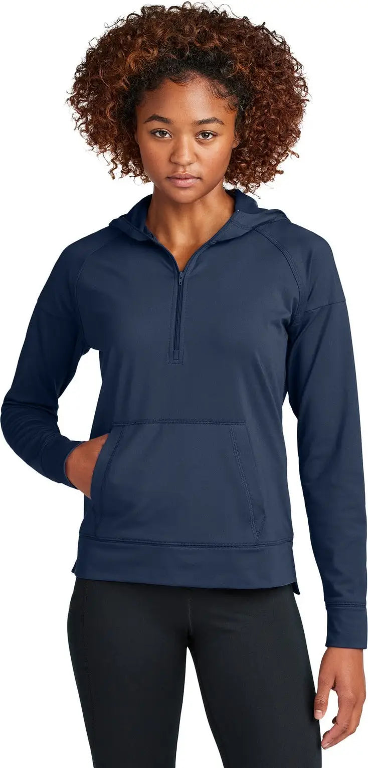 Sport-tek Lst856 Women’s Sport-wick Stretch 1/2-zip Hoodie - True Navy - Ladies Xs