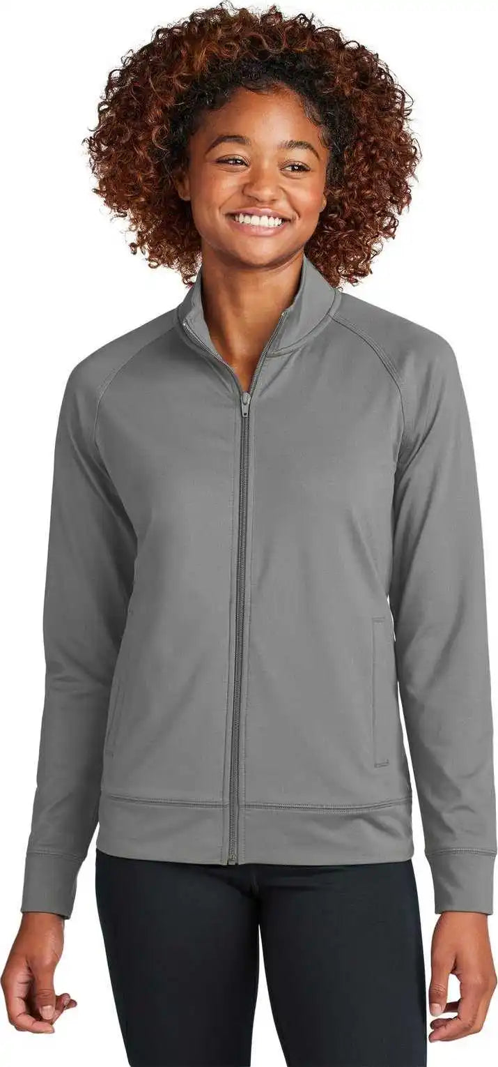 Sport Tek Lst857 Ladies Wick Stretch Full Zip Cadet Jacket Charcoal Grey