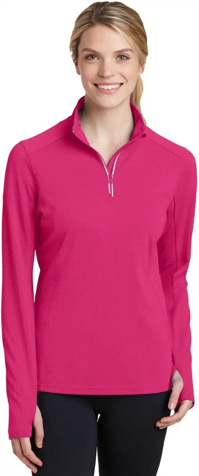 Sport-tek Lst860 Ladies Sport-wick Textured 1/4-zip Pullover - Pink Raspberry