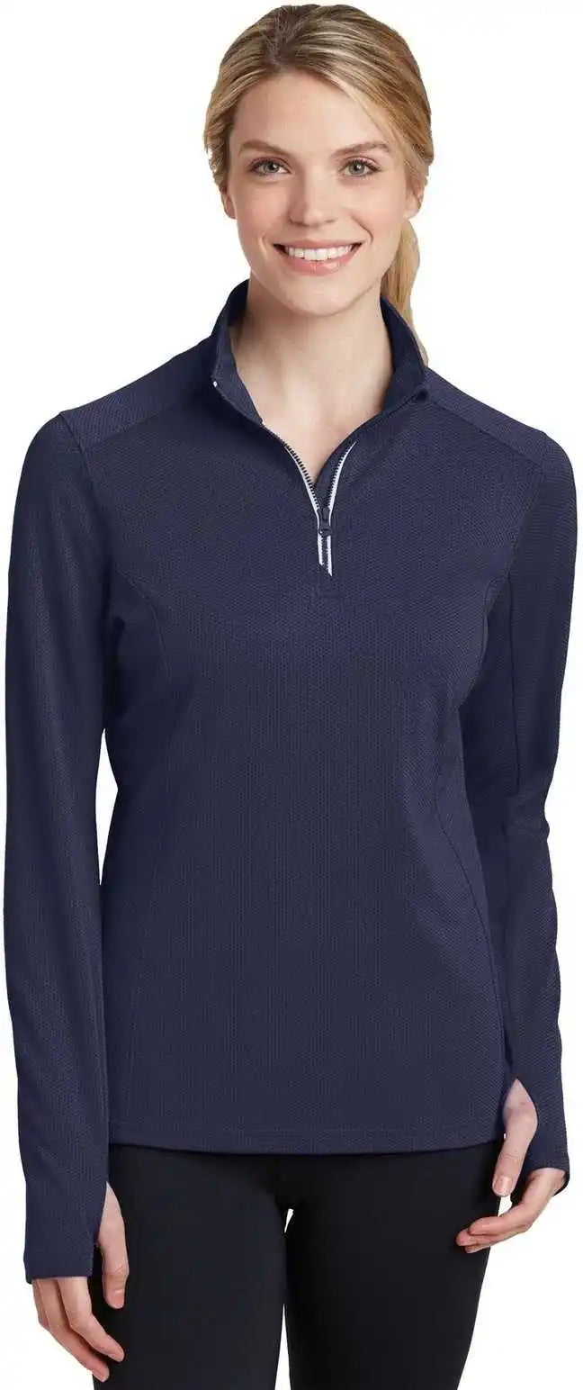 Sport-tek Lst860 Ladies Sport-wick Textured 1/4-zip Pullover - True Navy