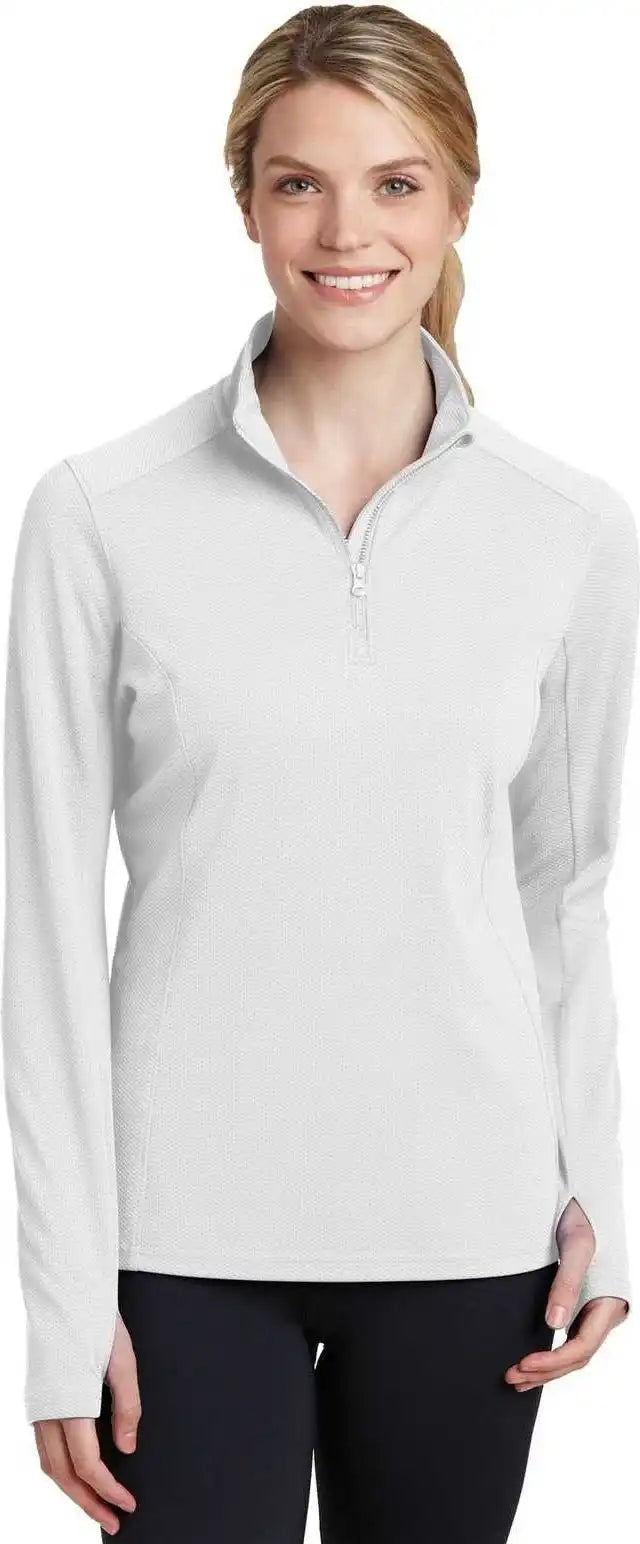 Sport-tek Lst860 Ladies Sport-wick Textured 1/4-zip Pullover - White