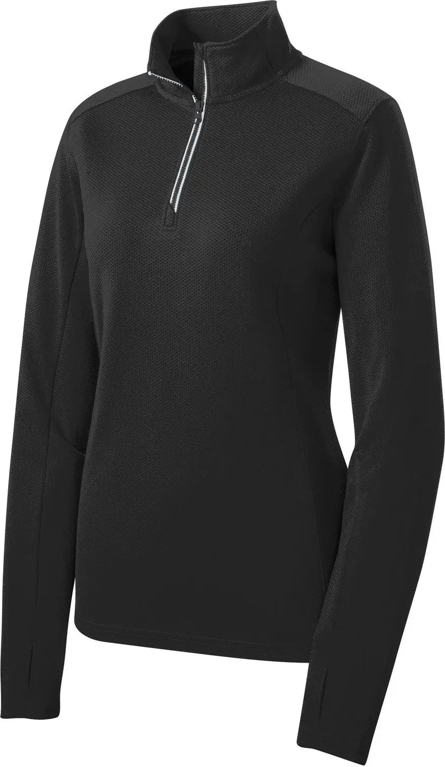 Sport-tek Lst860 Women’s Sport-wick Textured 1/4-zip Pullover - Black