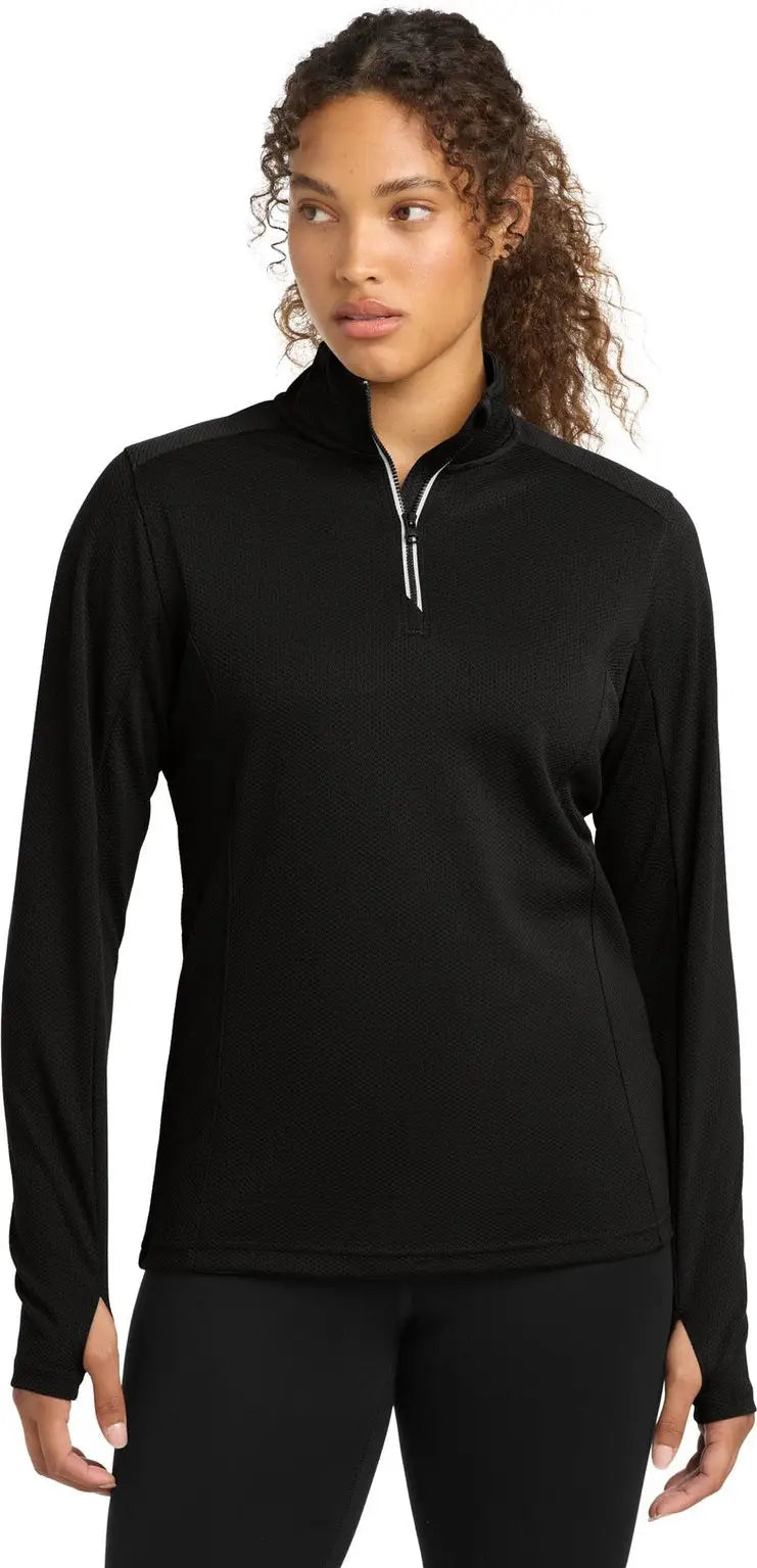 Sport-tek Lst860 Women’s Sport-wick Textured 1/4-zip Pullover - Black