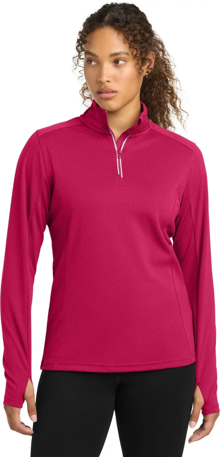 Sport-tek Lst860 Women’s Sport-wick Textured 1/4-zip Pullover - Pink Raspberry