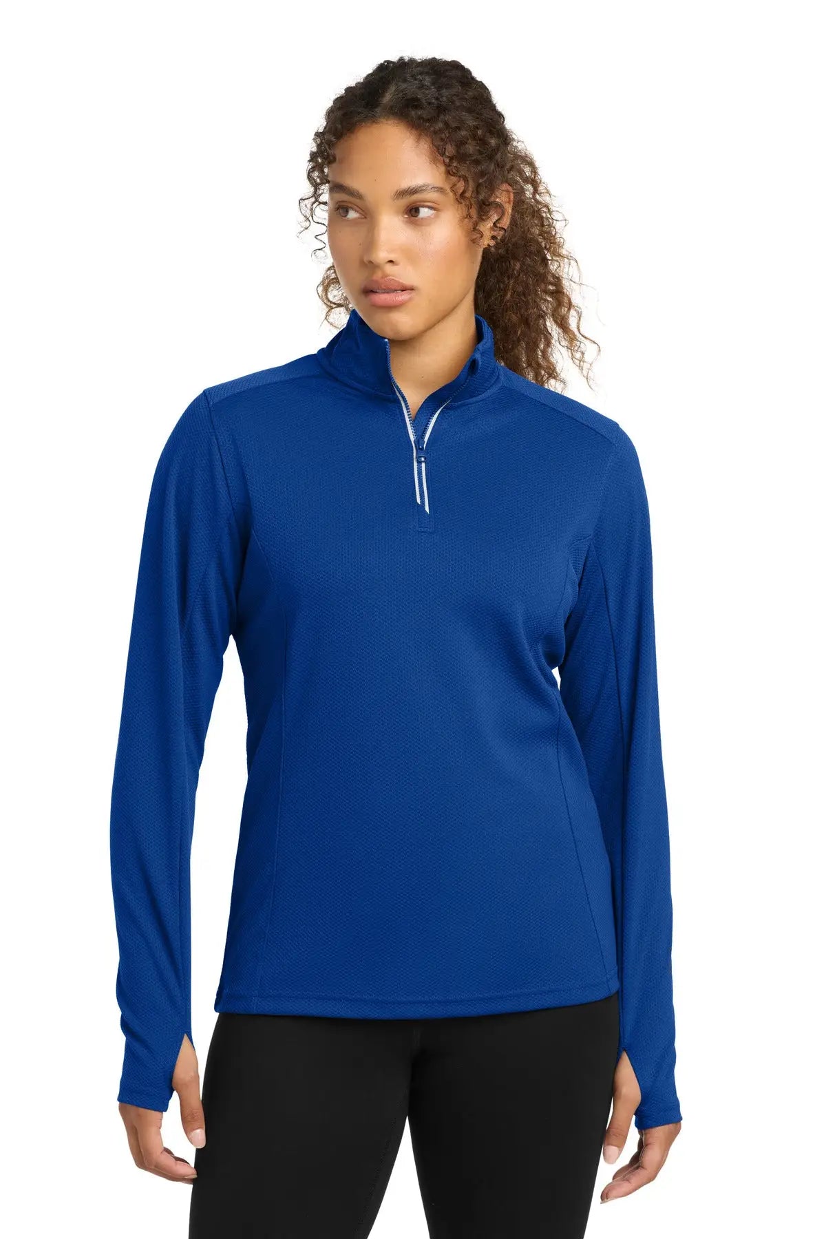 Sport-tek Lst860 Women’s Sport-wick Textured 1/4-zip Pullover - True Royal