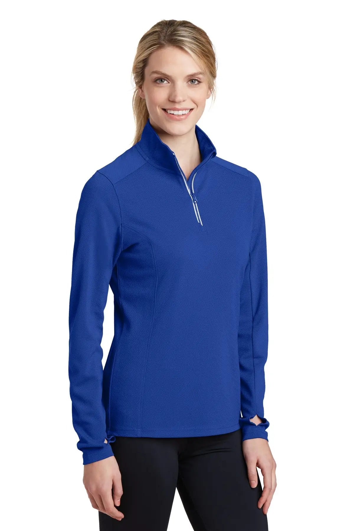 Sport-tek Lst860 Women’s Sport-wick Textured 1/4-zip Pullover - True Royal