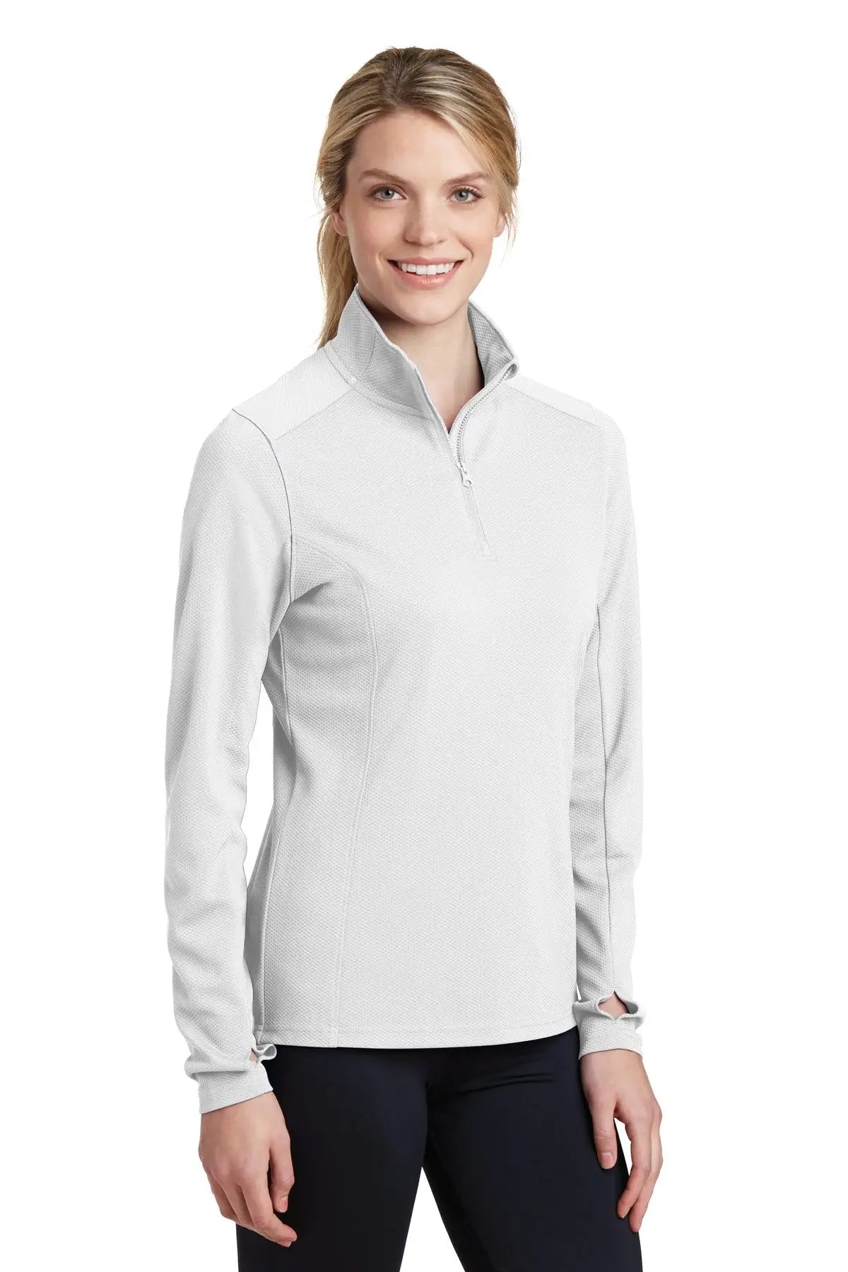 Sport-tek Lst860 Women’s Sport-wick Textured 1/4-zip Pullover - White