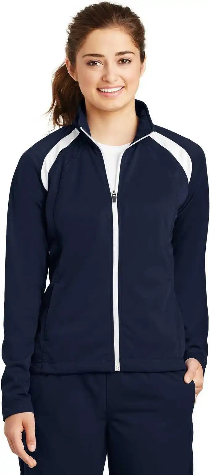 Sport-tek Lst90 Ladies Tricot Track Jacket - True Navy White