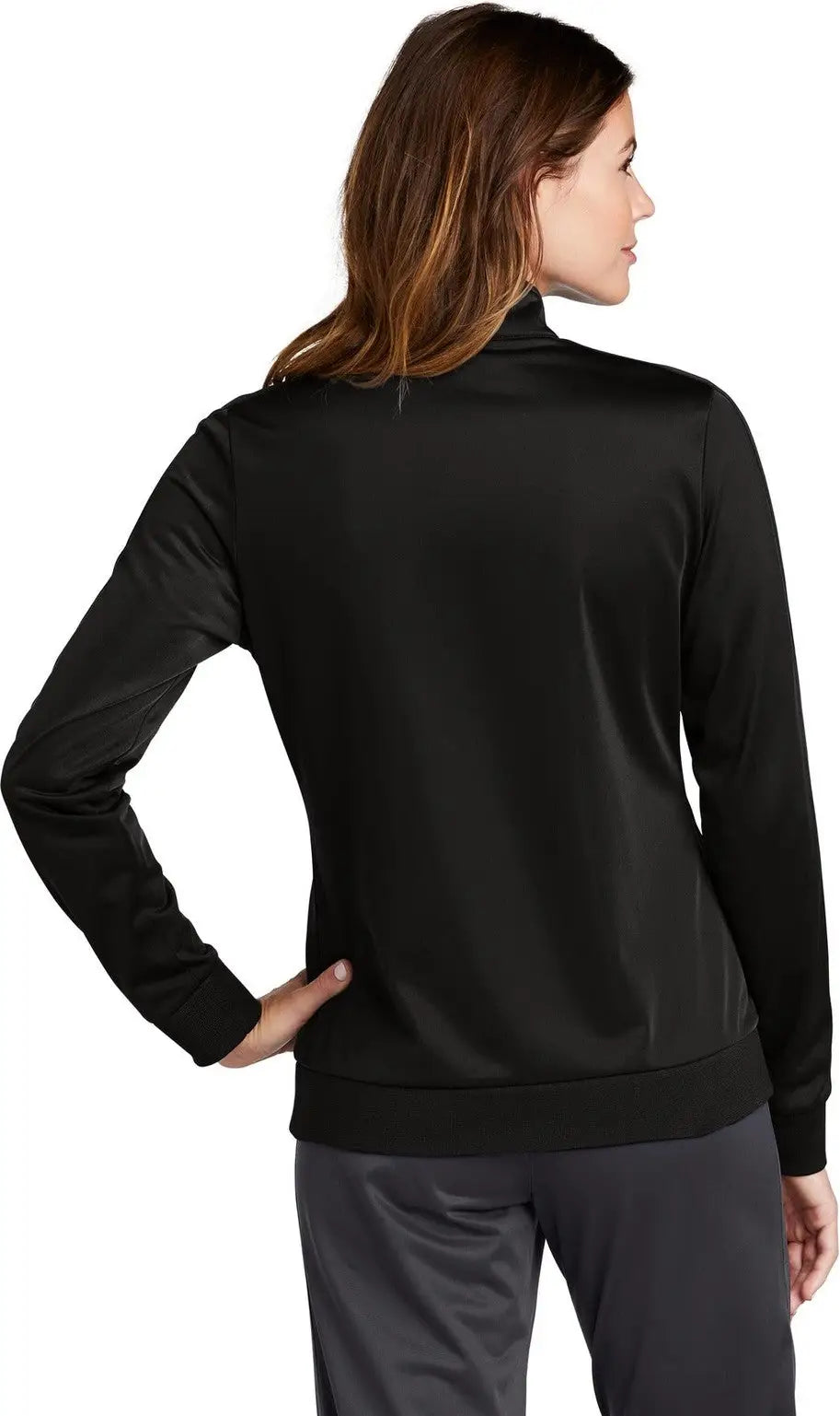 Sport-tek Lst94 Ladies Tricot Sleeve Stripe Track Jacket - Black