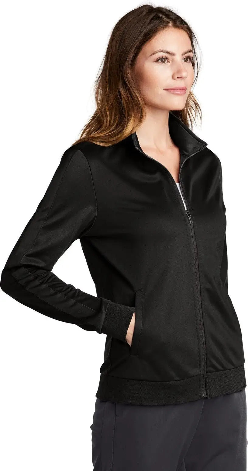 Sport-tek Lst94 Ladies Tricot Sleeve Stripe Track Jacket - Black