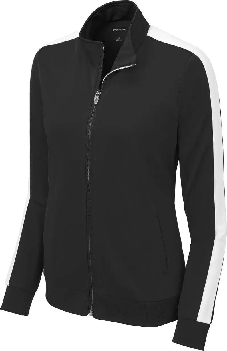 Sport-tek Lst94 Ladies Tricot Sleeve Stripe Track Jacket - Black White