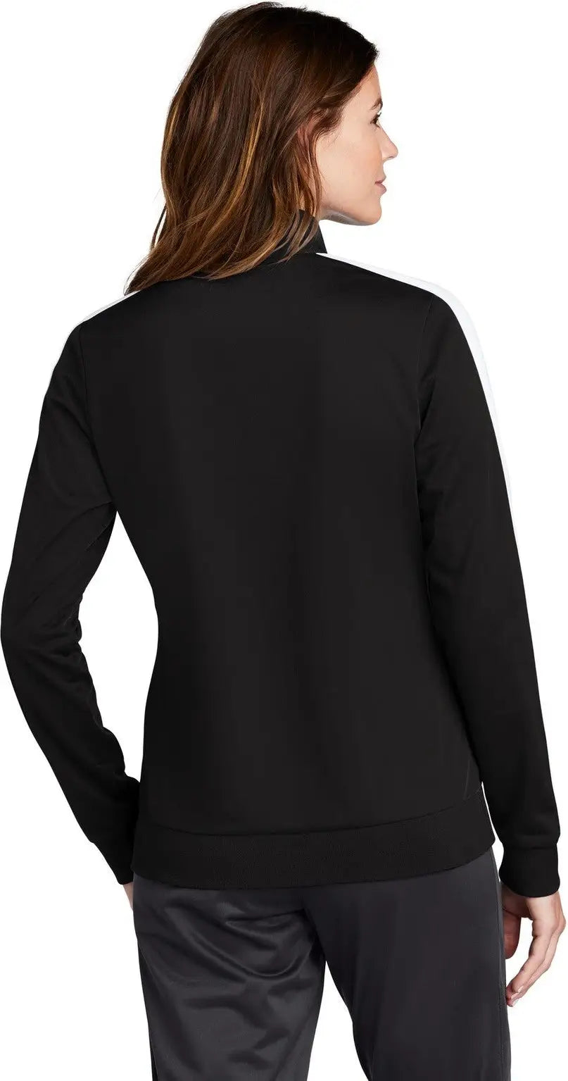 Sport-tek Lst94 Ladies Tricot Sleeve Stripe Track Jacket - Black White