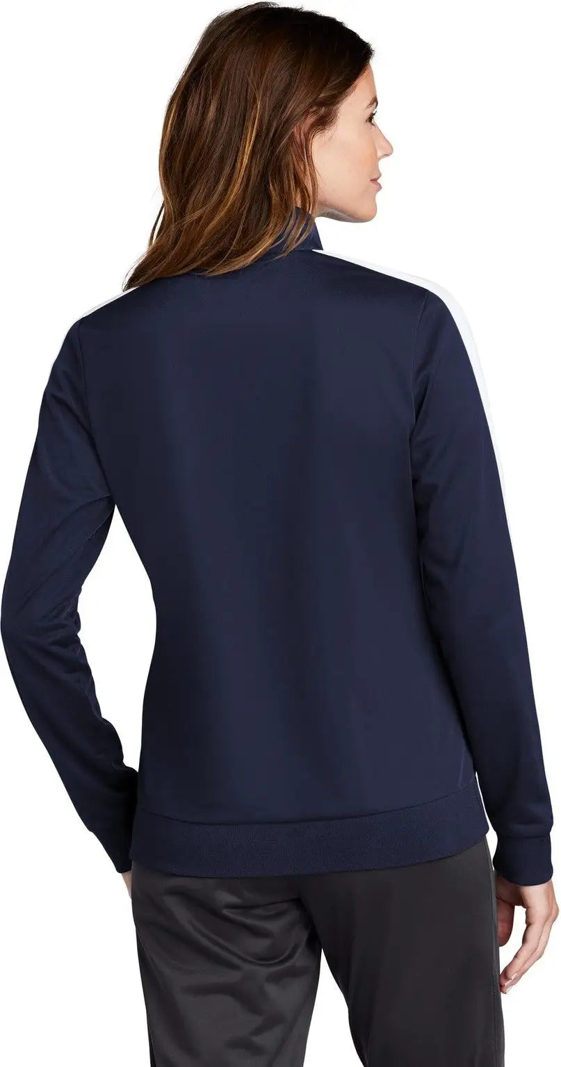 Sport-tek Lst94 Ladies Tricot Sleeve Stripe Track Jacket - True Navy White