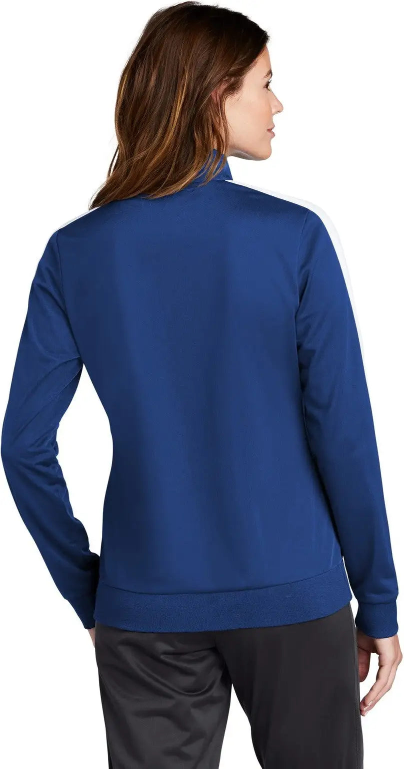 Sport-tek Lst94 Ladies Tricot Sleeve Stripe Track Jacket - True Royal White