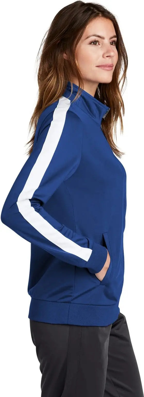 Sport-tek Lst94 Ladies Tricot Sleeve Stripe Track Jacket - True Royal White