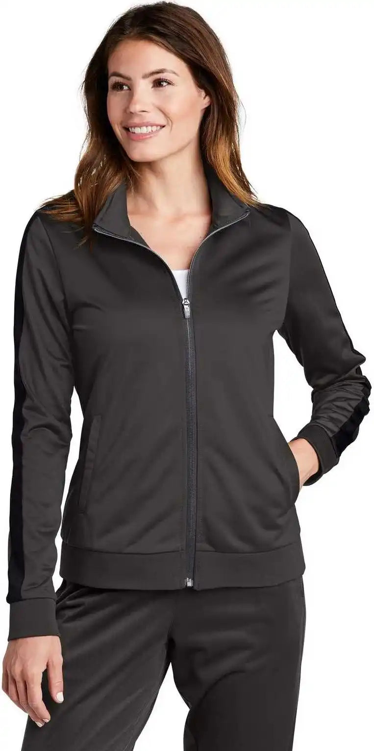 Sport-tek Lst94 Ladies Tricot Track Jacket - Graphite Black