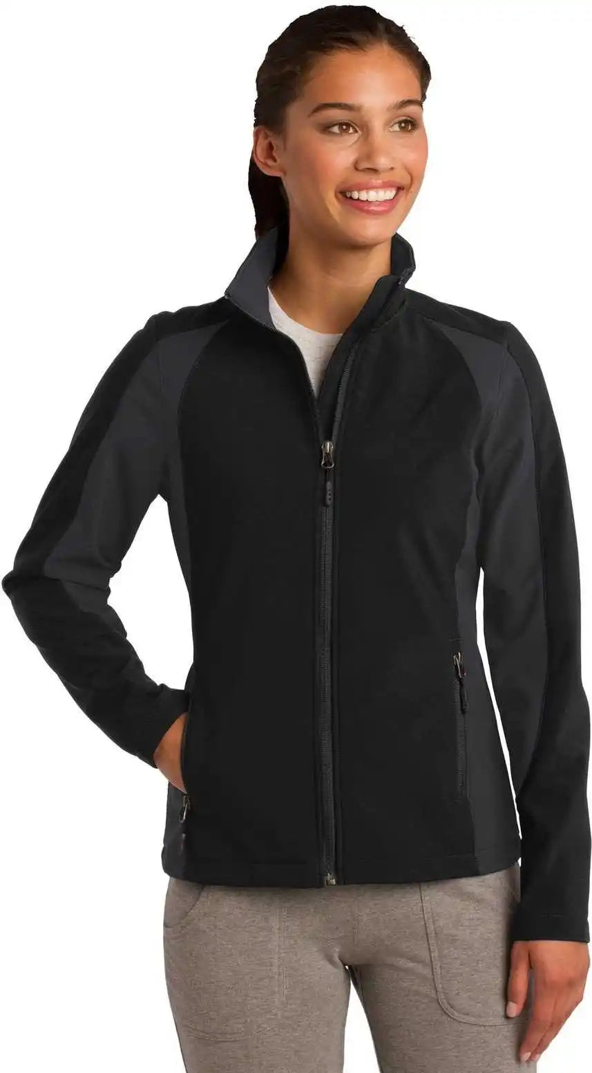 Sport-tek Lst970 Ladies Colorblock Soft Shell Jacket - Black Iron Gray