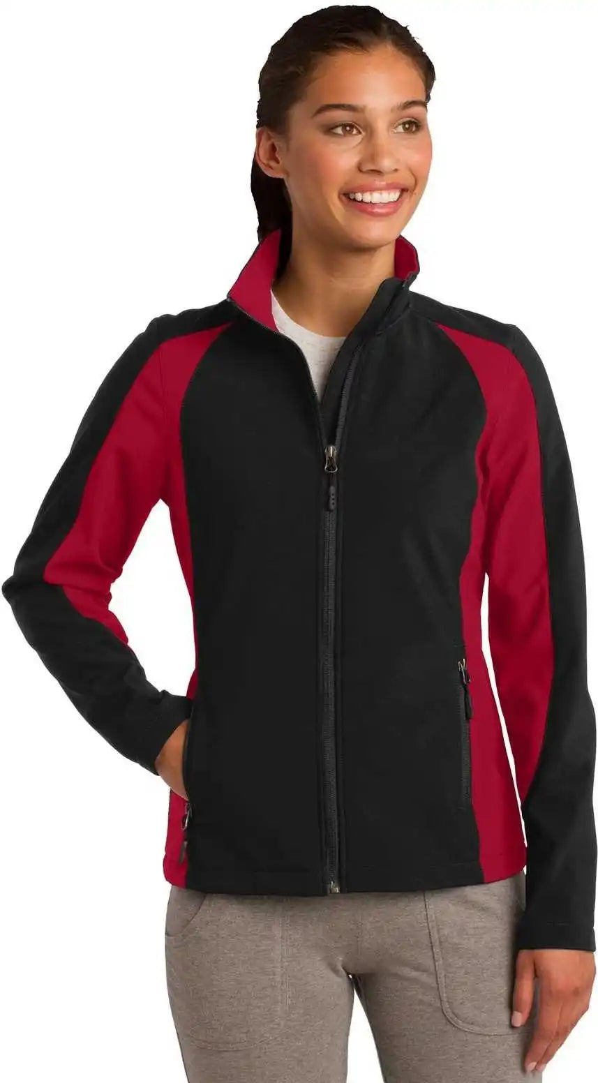 Sport-tek Lst970 Ladies Colorblock Soft Shell Jacket - Black True Red