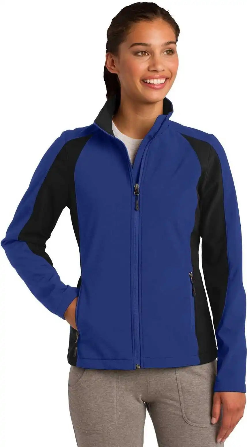 Sport-tek Lst970 Ladies Colorblock Soft Shell Jacket - True Royal Black
