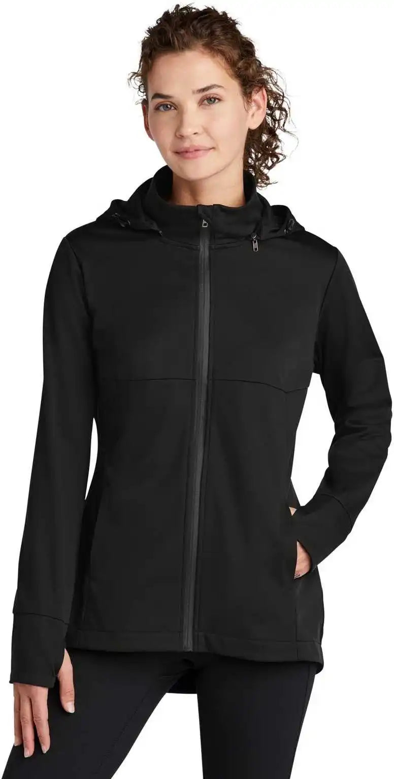 Sport Tek Lst980 Ladies Hooded Soft Shell Jacket Deep Black