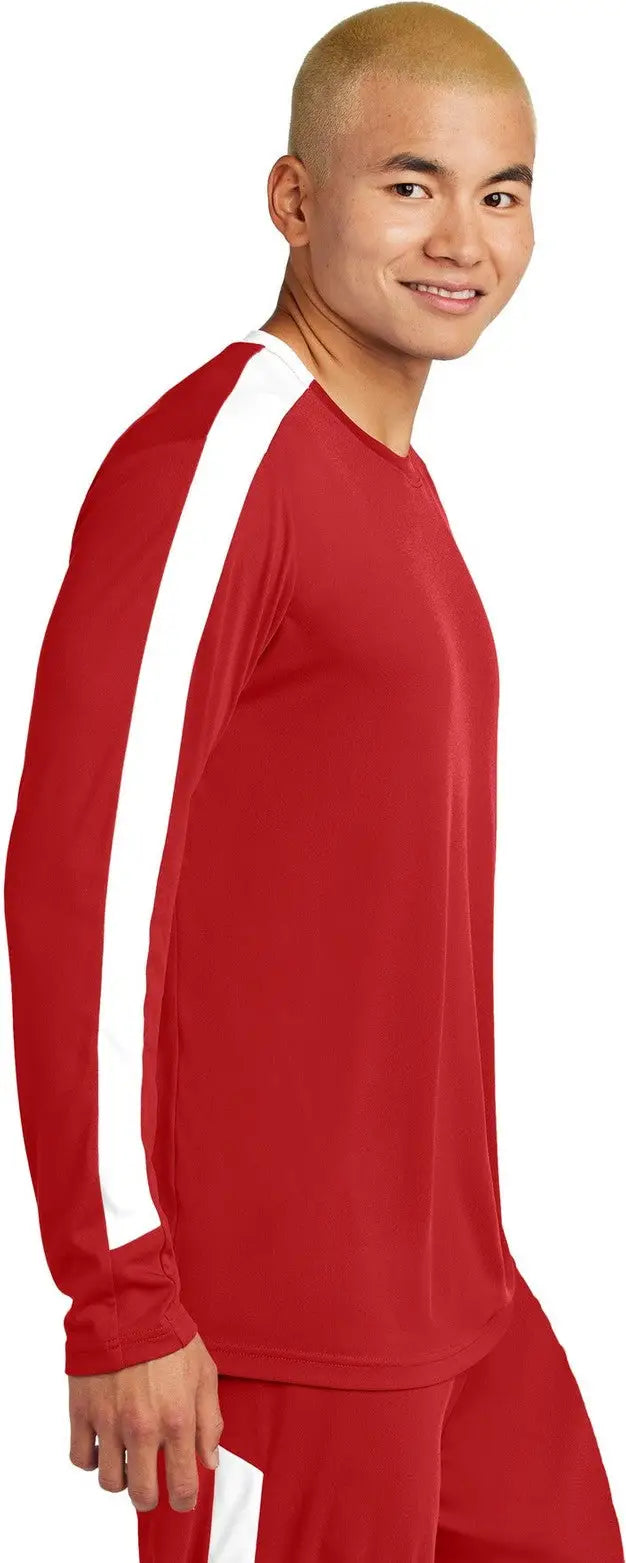 Sport-tek St100ls Competitor United Long Sleeve Crew - Deep Red White