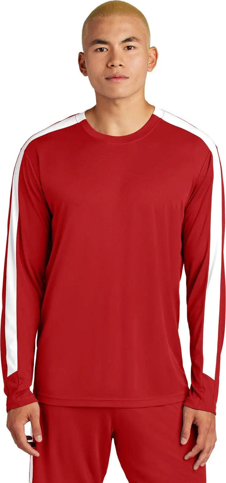 Sport-tek St100ls Competitor United Long Sleeve Crew - Deep Red White - Red/ / Adult Xs