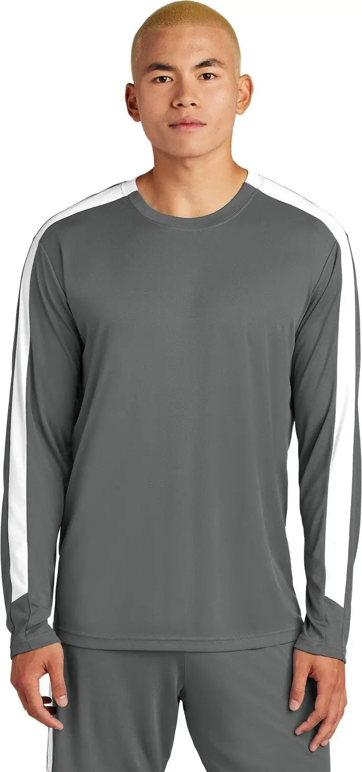 Sport-tek St100ls Competitor United Long Sleeve Crew - Iron Gray White - Gray/ / Adult Xs