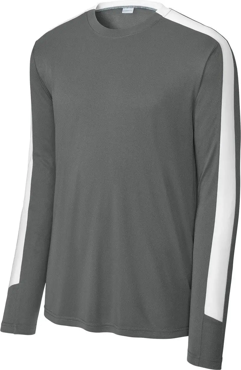 Sport-tek St100ls Competitor United Long Sleeve Crew - Iron Gray White