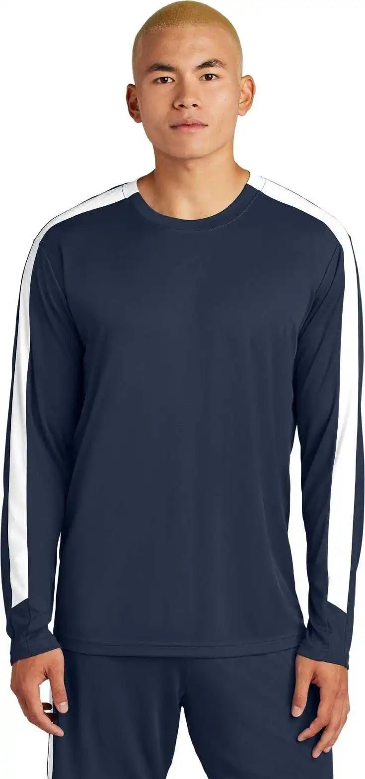 Sport-tek St100ls Competitor United Long Sleeve Crew - True Navy/ White