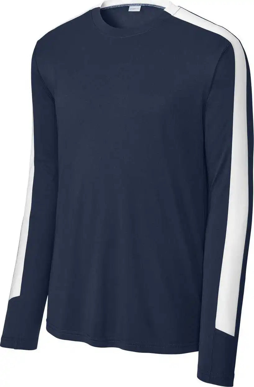 Sport-tek St100ls Competitor United Long Sleeve Crew - True Navy/ White