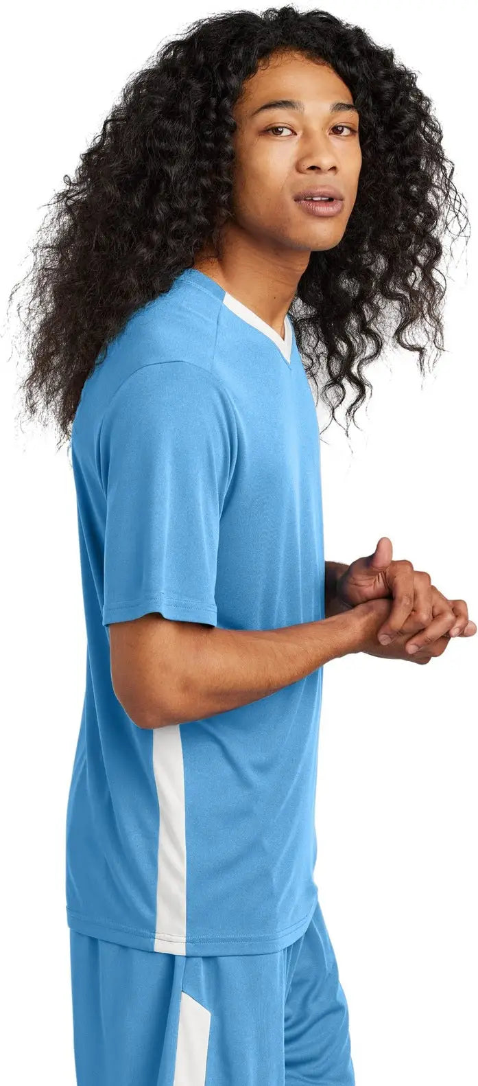 Sport-tek St101 Competitor United V-neck - Carolina Blue White
