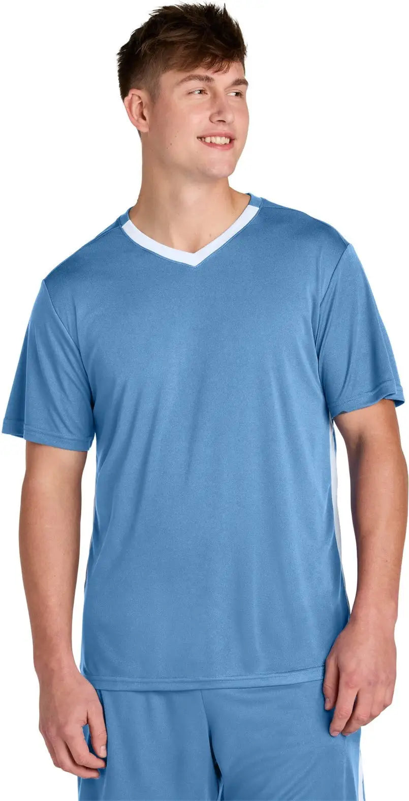 Sport-tek St101 Competitor United V-neck - Carolina Blue White