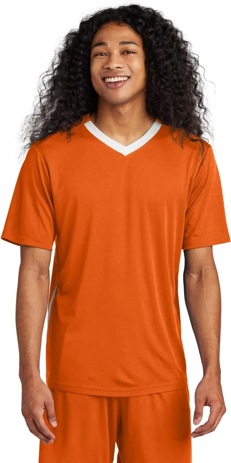 Sport-tek St101 Competitor United V-neck - Deep Orange White - Orange/ / Adult Xs
