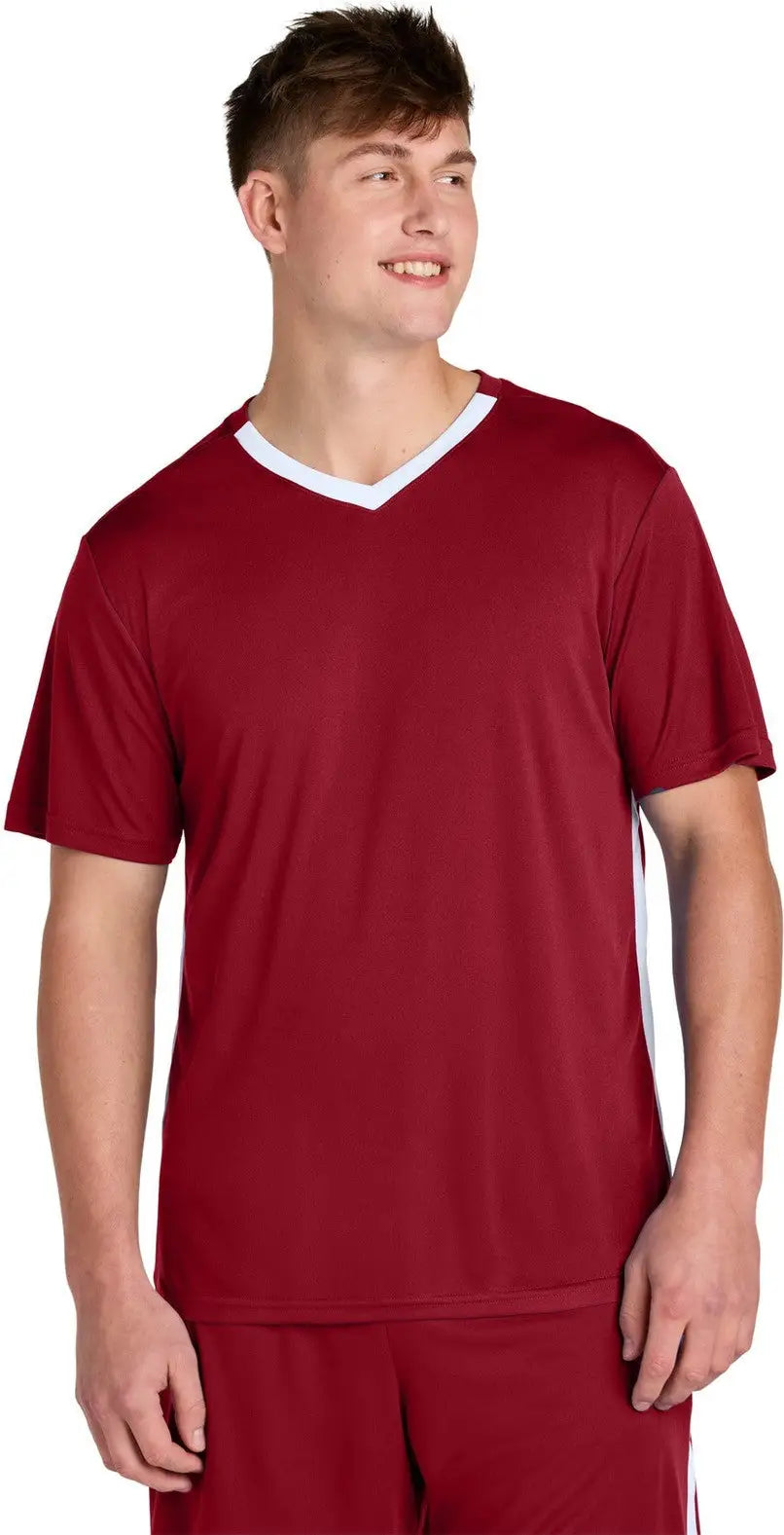 Sport-tek St101 Competitor United V-neck - Deep Red White