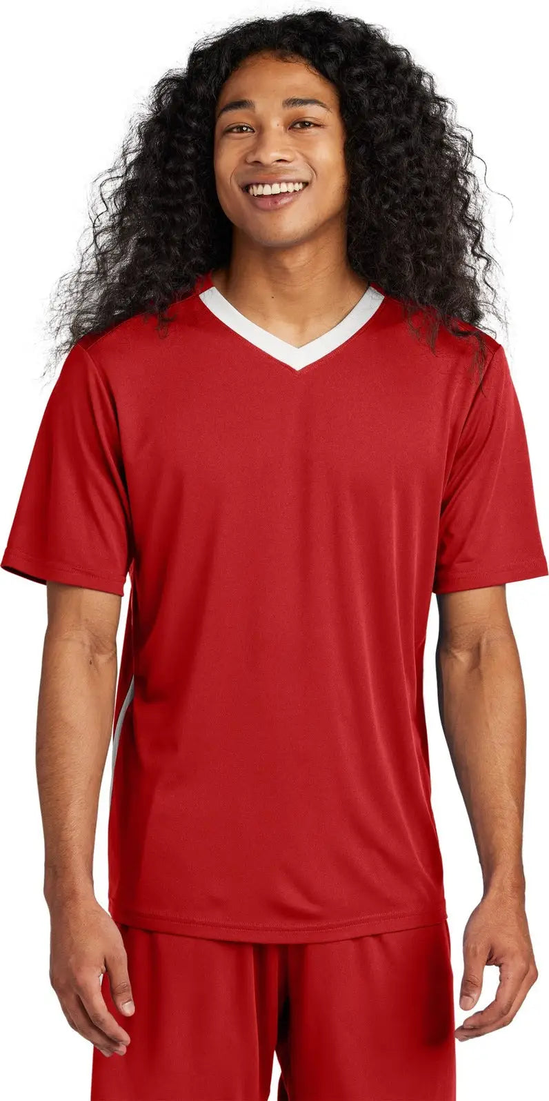 Sport-tek St101 Competitor United V-neck - Deep Red White - Red/ / Adult Xs