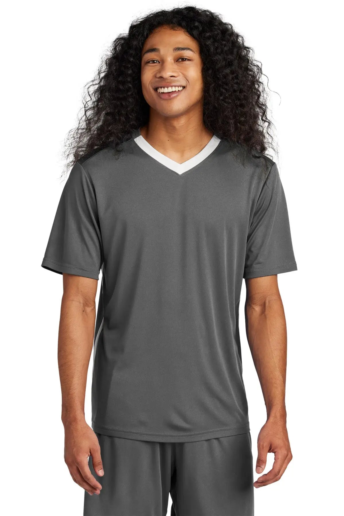 Sport-tek St101 Competitor United V-neck - Iron Gray White - Gray/ / Adult Xs
