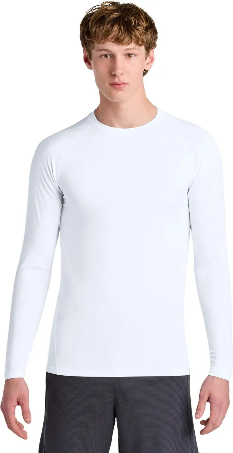 Sport-tek St120ls Posicharge Compression Long Sleeve Tee - White - Adult Xs