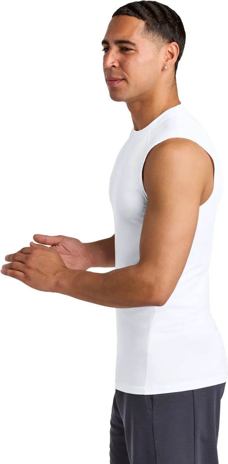 Sport-tek St121sl Posicharge Compression Sleeveless Tee - White
